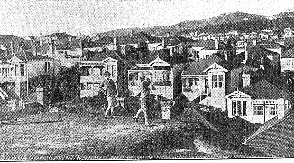 Playing off the second tee in the 1920's. In the background are Emerson and Stanley Streets.
